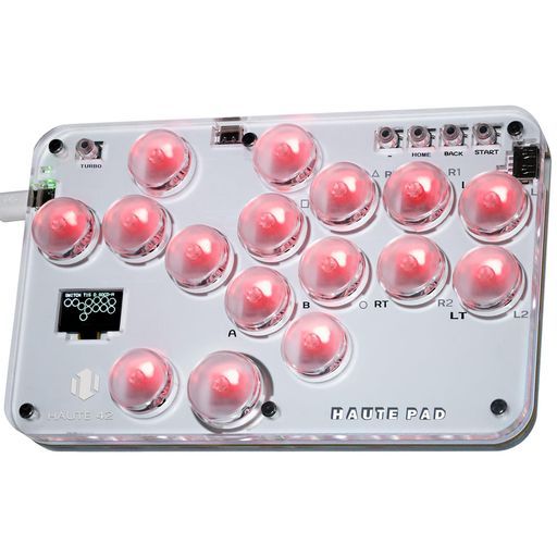 Haute42レバーレスアケコンアケコンレバーレス超薄型ロープロオールボタン改善モデルS16高応答forPC|Switch2|Switch|PS4PS3|Windows天板カスタマイズ用テンプレートRGBLEDライト