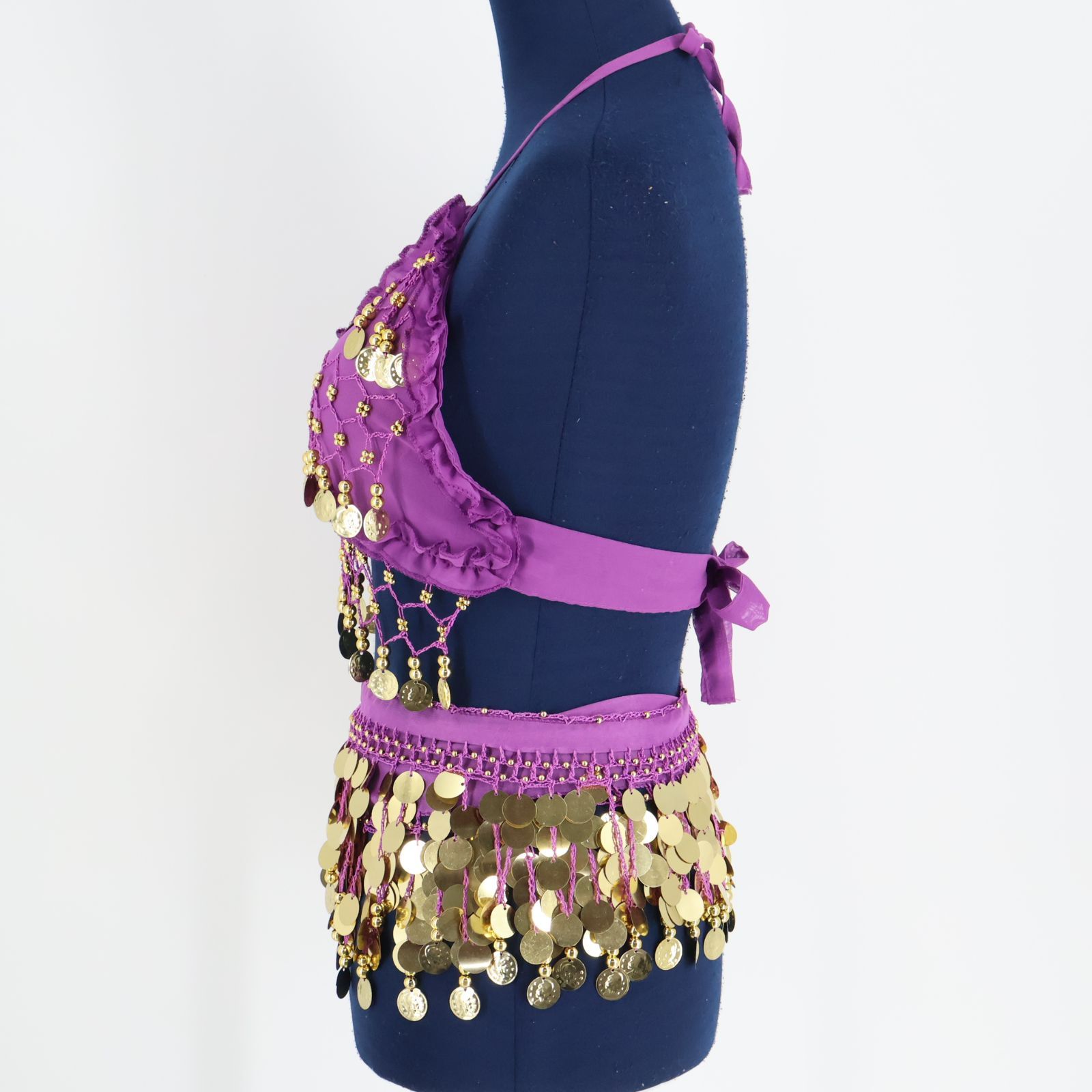ベリーダンス用 オリエンタル衣装】パープル 2点セット スパンコール
