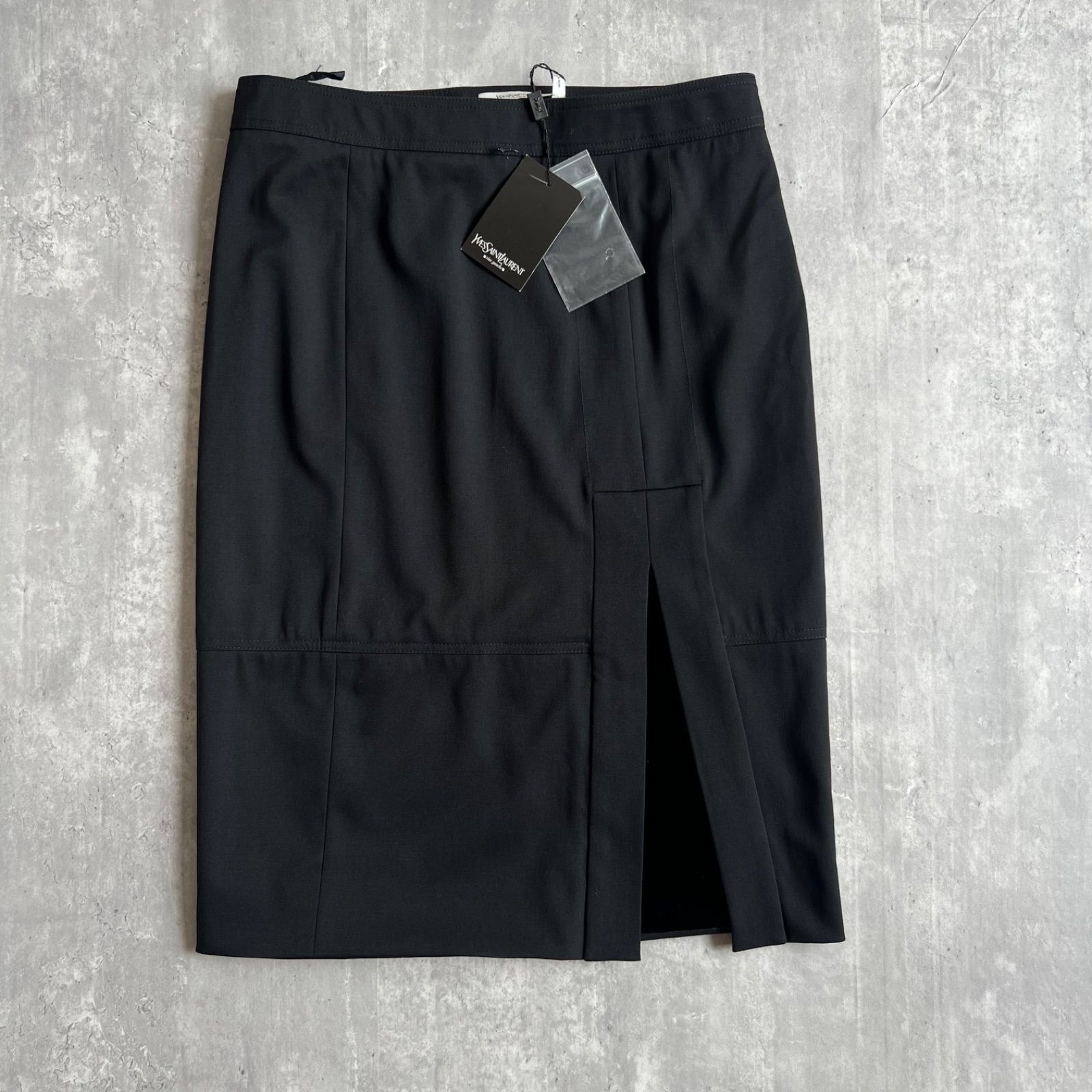 Yves Saint Laurent イヴサンローラン ウールスカート ベロア切替 裏地付き フランス製 Black 133258 YK110