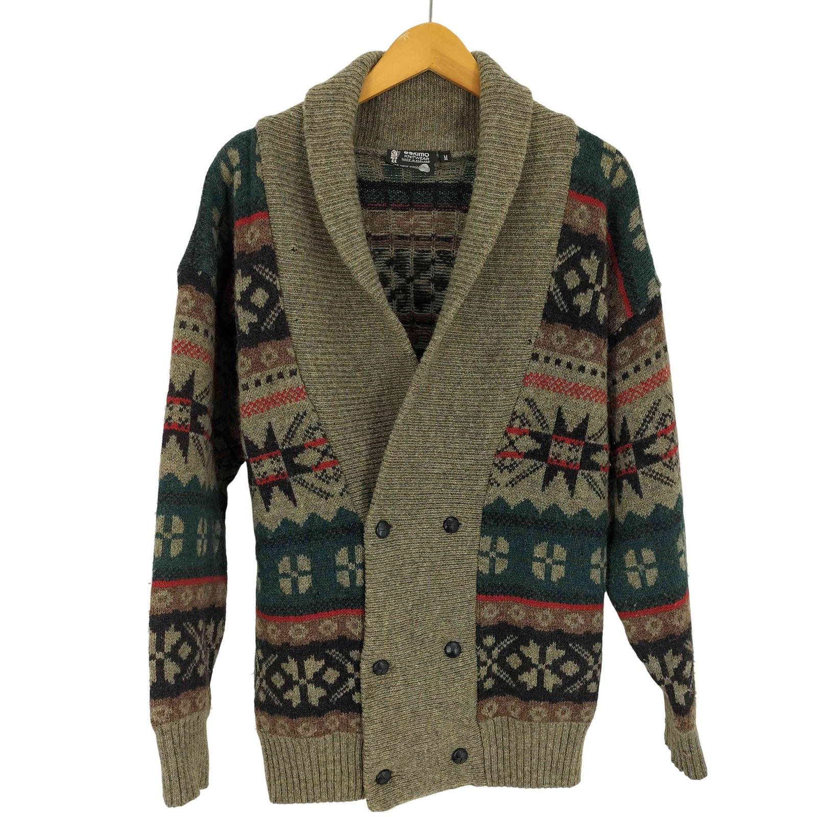 ユーズドフルギ USED古着 英国製 PURE NEW WOOL 総柄 くるみ
