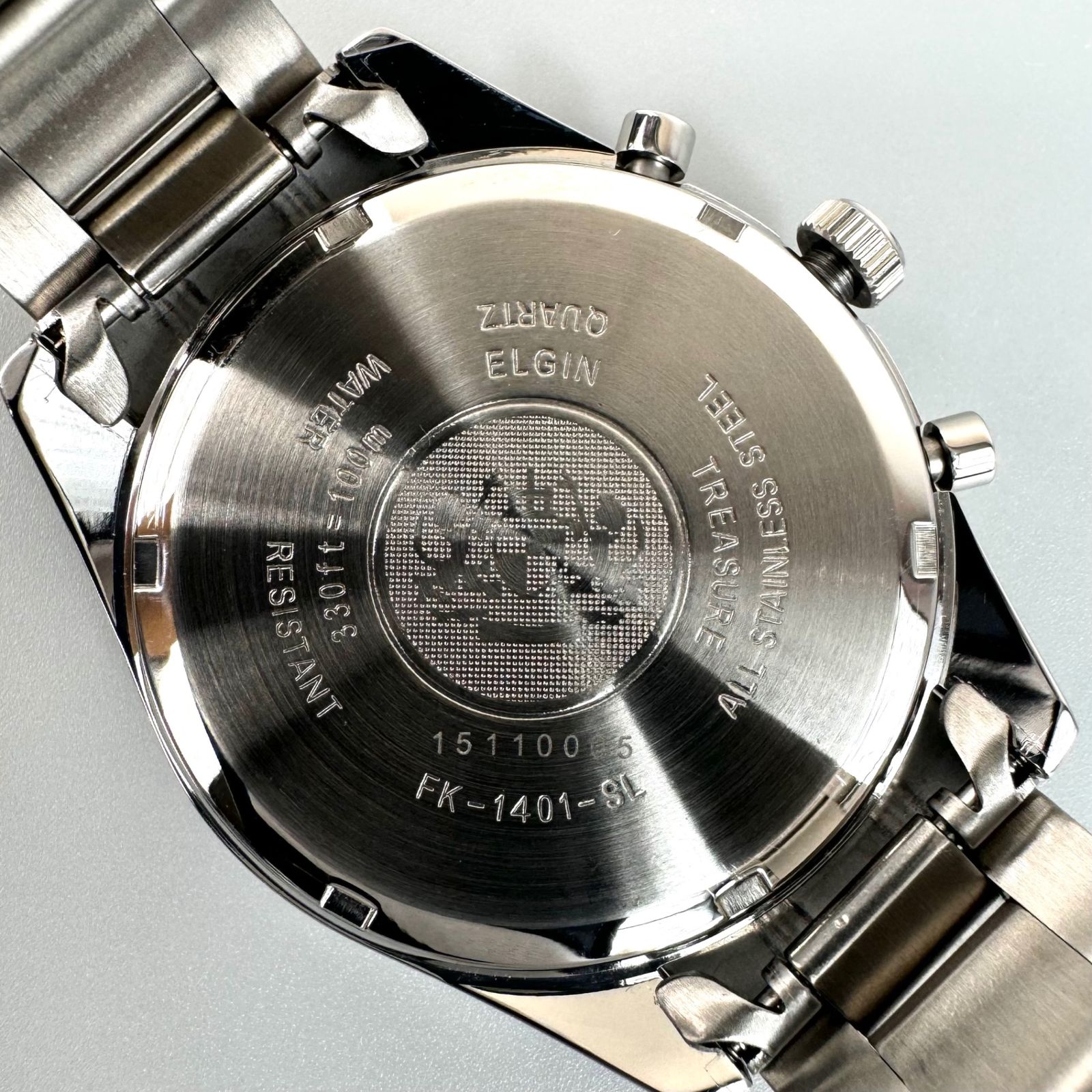 美品】エルジン ELGIN FK1401S-B クォーツ クロノグラフ 黒