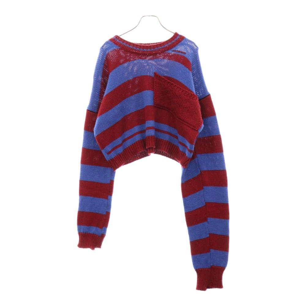 RAF SIMONS (ラフシモンズ) Disturbed Striped Sweater ディスターブドストライプセーター ニット ショート丈 ブルー/レッド