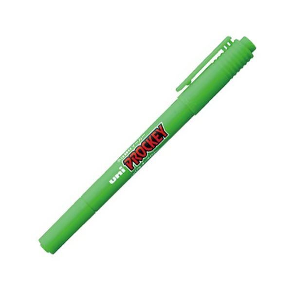 (まとめ) 三菱鉛筆 水性マーカー プロッキー 細字丸芯+極細 黄緑 PM120
