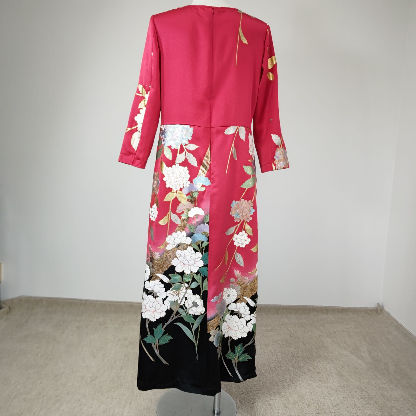 zunezune 振袖 巻きドレス ノースリーブ 着物リメイク 朱赤 zunezune