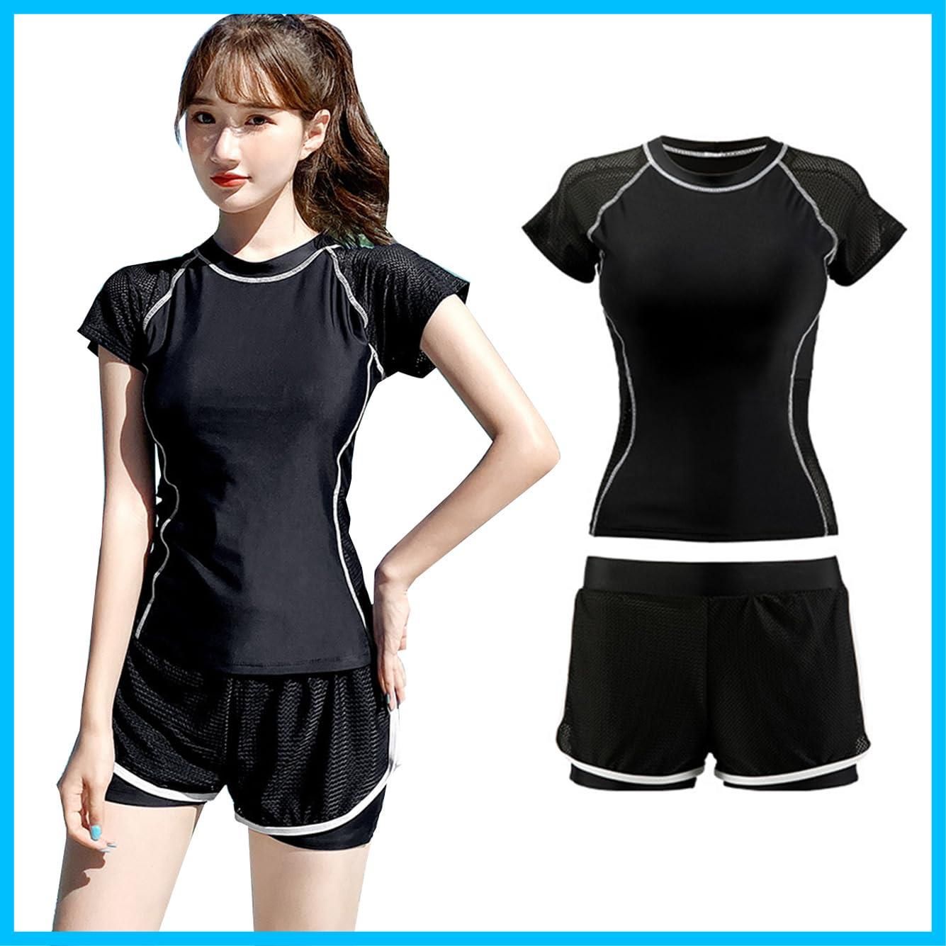 【新着商品】2点セット ショートパンツ 半袖ラッシュガード 水着 水着 学生 高校生 セパレート レディース [Suerba]