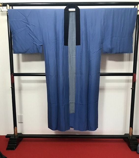 【中古】Lサイズ 男物 正絹 長襦袢 ブルーグレー地に風景模様
