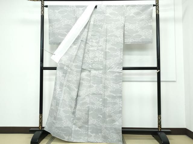 平和屋着物□極上 夏物 結城紬 夏結城 100亀甲 雲取り風景文 アッシュ  