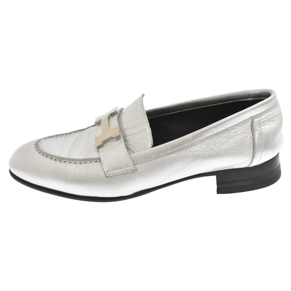 エルメス⭐︎モカシンパリシルバーレザーローファーH金具付き エルメス