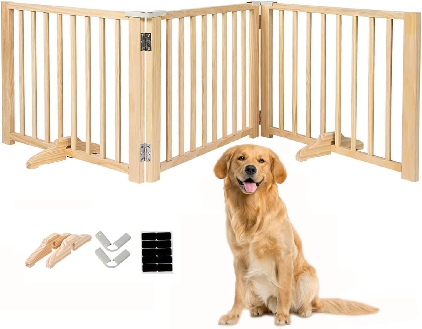 【在庫処分】木製 ペットゲート パーテーション 置くだけ ペットフェンス 犬 柵 安全柵 小型犬 中型犬 脱走防止 ガード 飛び出し防止 多頭飼い ペットガード (幅182cm x高さ60cmx奥行き60.5cm（3
