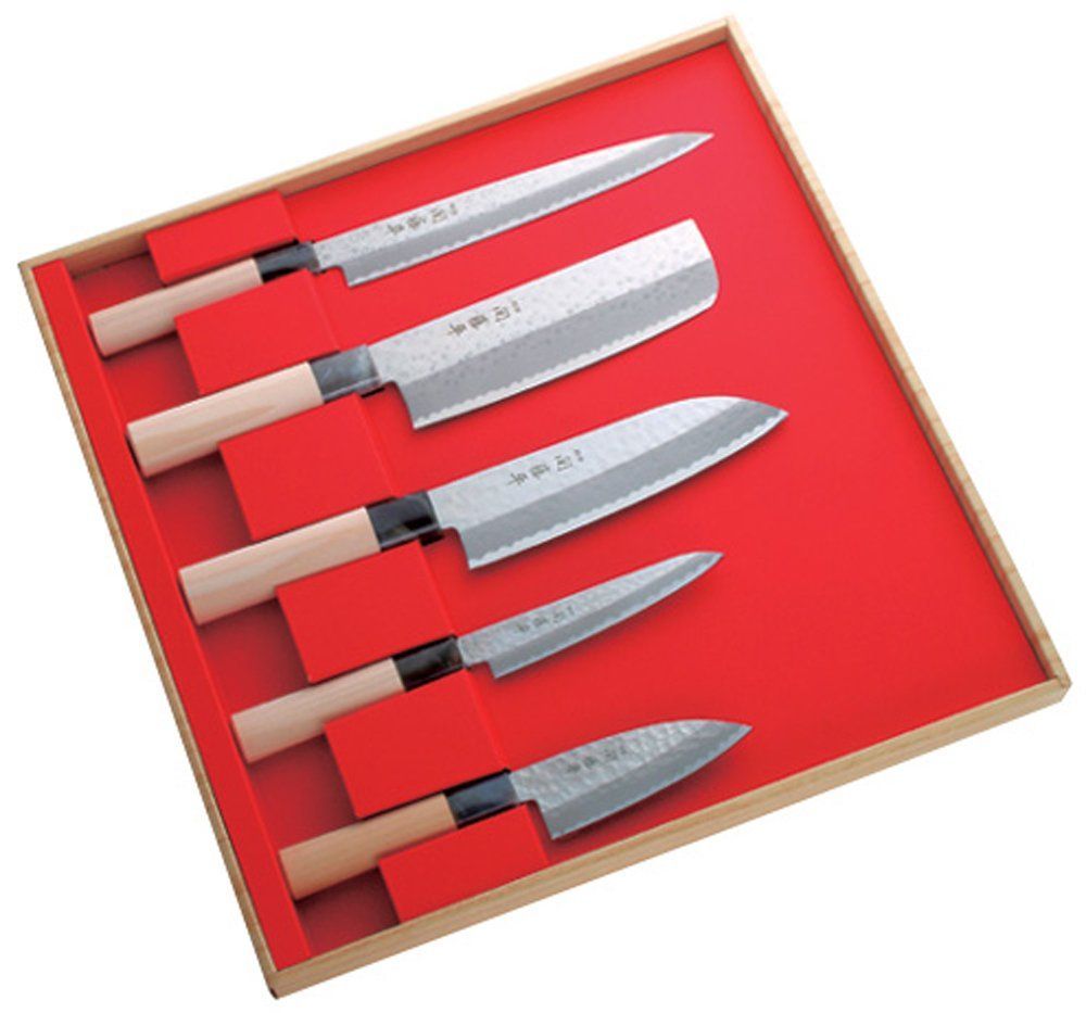 人気ブランドも送料無料！ ヤクセル 関藤平作 包丁 5本セット 刺身包丁 菜切包丁 三徳包丁 ぺティナイフ 小出刃包丁 日本製 初心者向け 片刃 和包丁 魚 捌き 野菜用 鎚起 ステンレス製 32059 全国配信早速送料無料！