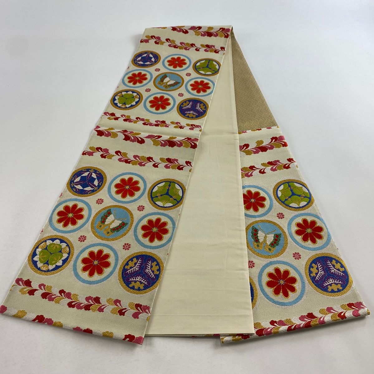 袋帯 秀品 松竹梅 橋 唐織 箔 金色 六通 正絹 【中古】 袋帯 袋帯 秀品 松竹梅 橋 唐織 箔 金色 六通 正絹 【中古】 袋帯