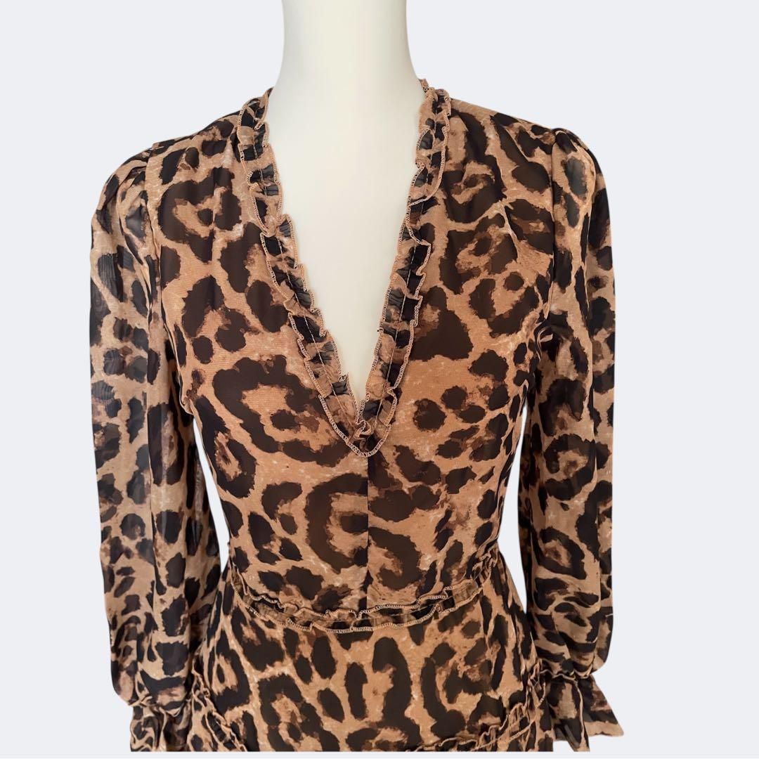 QUIZクイズ 秋冬レオパード柄ブラウンアニマル