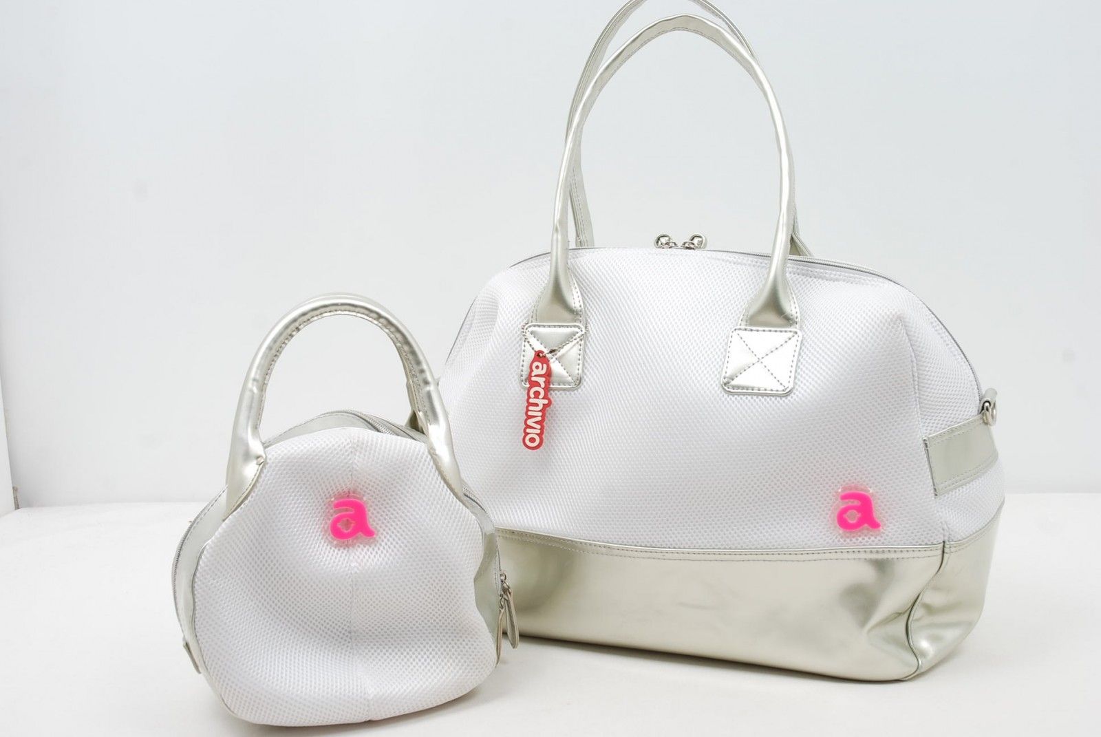 archivio - coco 中古 アルチビオ archivio ボストンバッグ ホワイト×シャンパンゴールド カートバッグ 2点セット 中古 アルチビオ archivio ボストンバッグ ホワイト×シャンパン