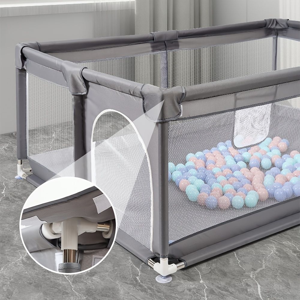 1pc LSAV エクストララージベビープレイペン 119.38cm x 119.38cm x 58.42cm ステンレススチールステーショナリーアクティビティセンター 滑り止めフルグリッドトッドラー プレイペン 屋内および屋外安全プレイヤード 360度の視
