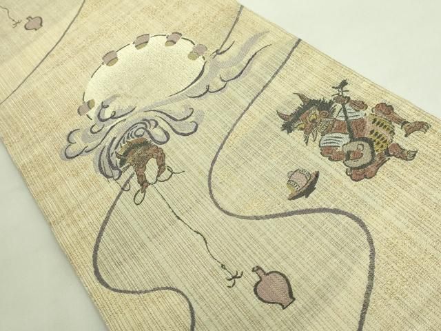 平和屋着物□極上 六通柄袋帯 大津絵 雷公の太鼓釣り 金糸 逸品