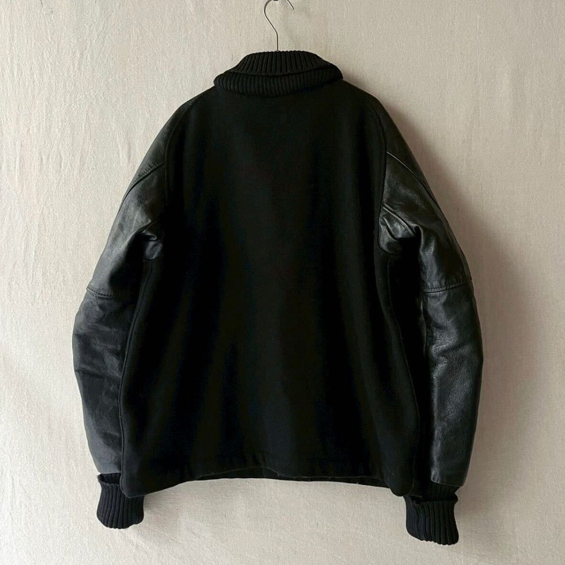 レザー×ウール】90s USA製 SKOOKUM スタジャン / 38 ブラック