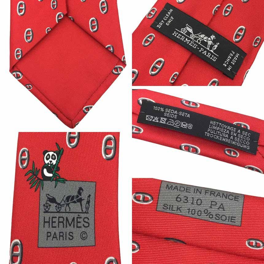 セール HERMES エルメス ネクタイ 赤 レッド パンダ シェーヌダンクル 