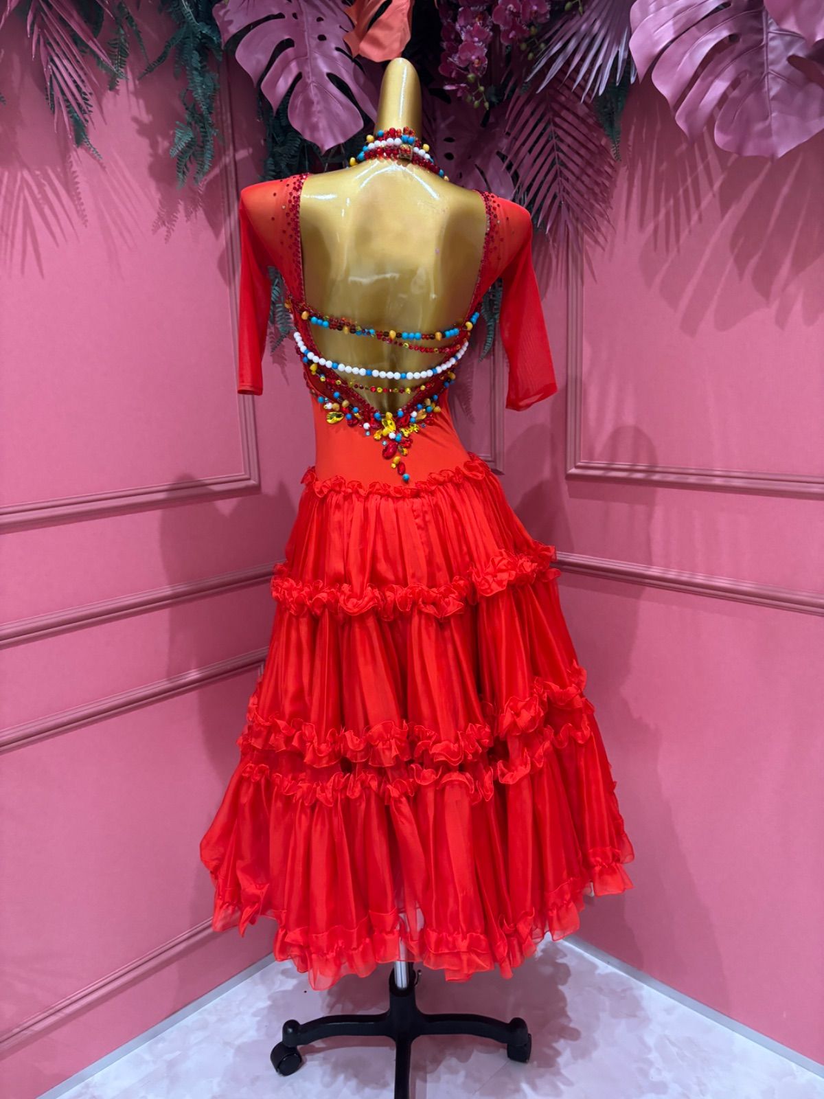 社交ダンス gentil ジャンティ レッド スタンダードドレス サイズM