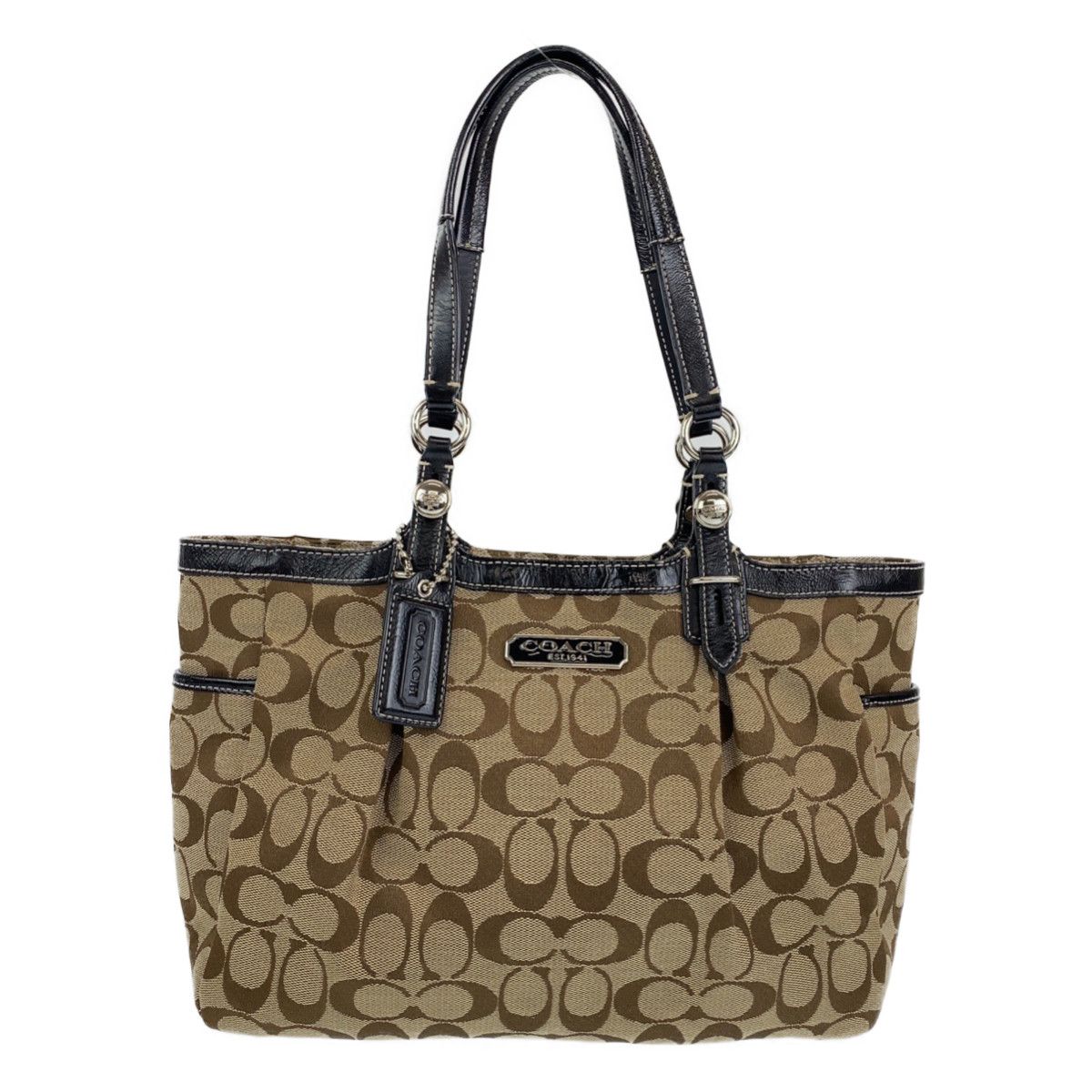 COACH コーチ シグネチャー ベージュ ブラウン 茶 シルバー金具