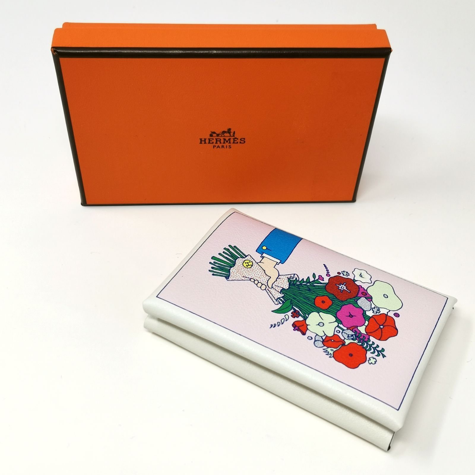 美品 未使用 エルメス カルヴィ デュオル・ブーケ ホワイト 財布