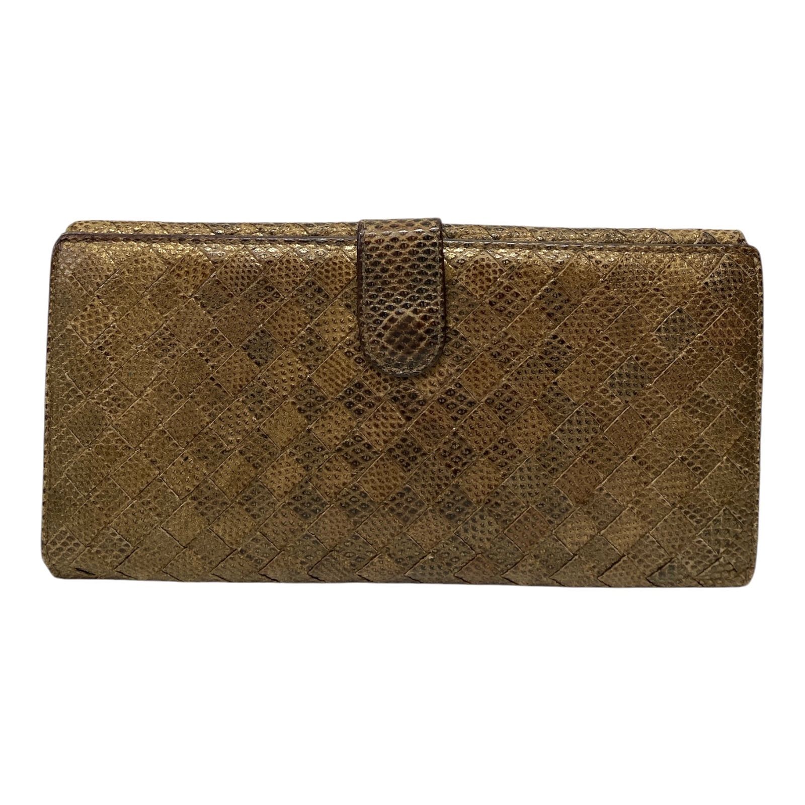 希少！BOTTEGA VENETA イントレチャート 長財布 パイソン ゴールド系 