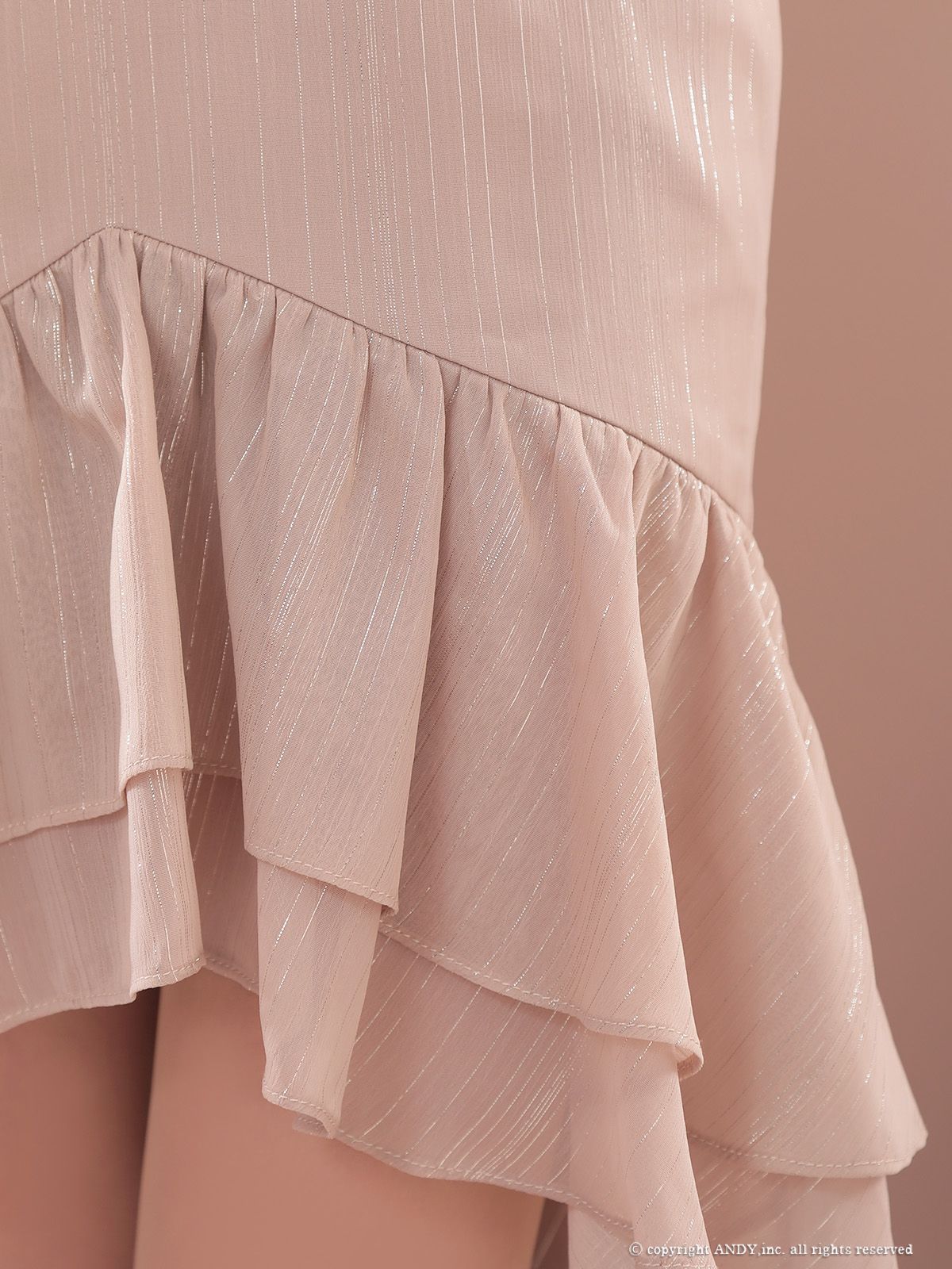 ベージュ AOC 3971-BE-2509 an アン AOC-3971 ラメ ホルターネック バストジップ ショルダーフリル テールカット マーメイド ミディアムドレス キャバドレス