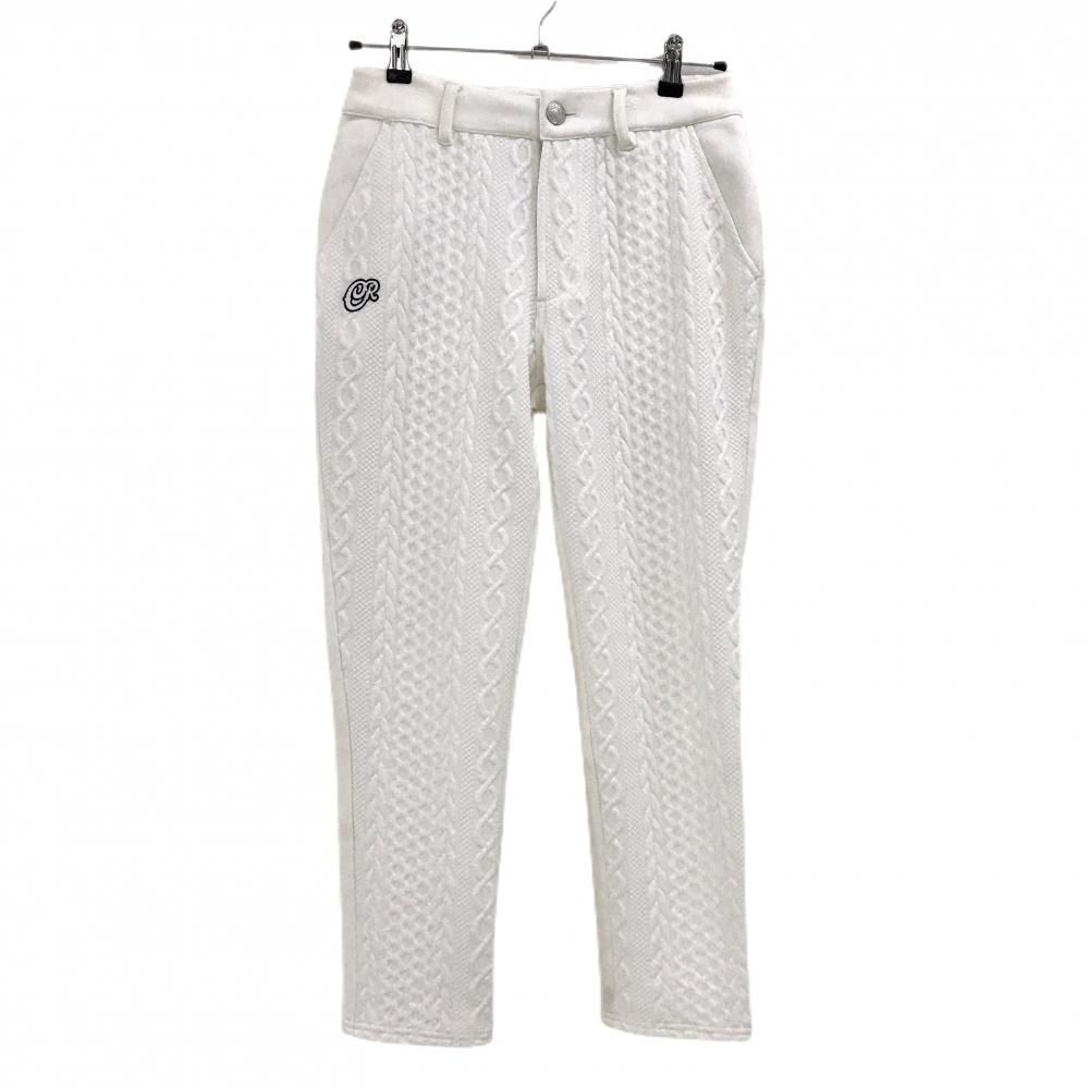 【美品】クアルトユナイテッド パンツ 白 前面ケーブル編み風織生地 ストレッチ レディース S ゴルフウェア CUARTO UNITED