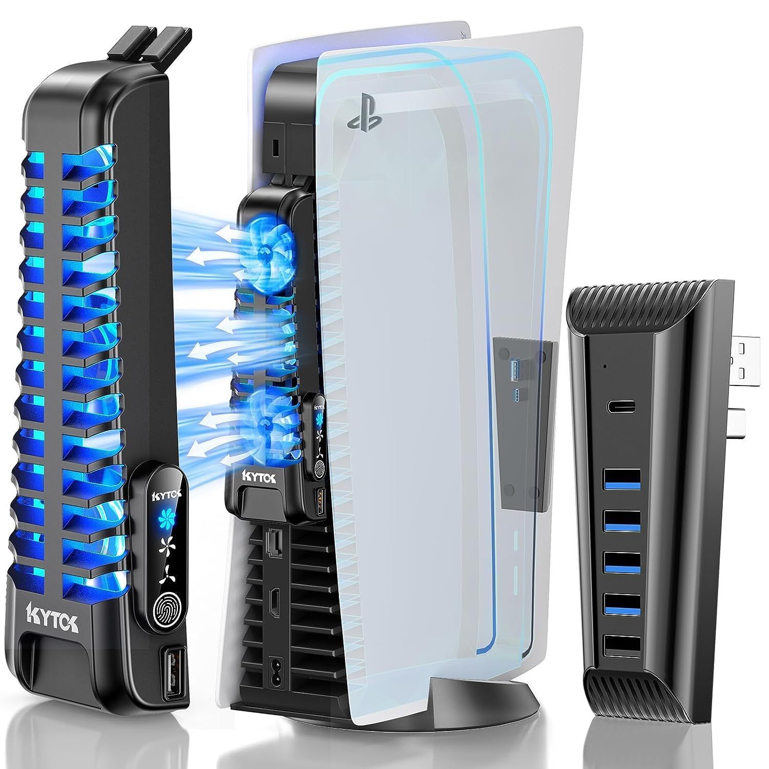 【特価セール】外付け プレステ5 USB拡張ハブ/高速拡張/設置簡単 5ポートUSBハブ 冷却ファン 冷却ファン PS5用 PS5両エディション対応 3段階ファン速度調整 PS5 PS5用周辺機器 Kytok