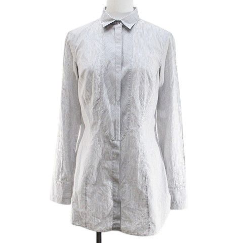 ブルネロクチネリ BRUNELLO CUCINELLI ストライプ柄 長袖 シャツ ブラウス S 灰系 グレー 比翼ボタン イタリア製