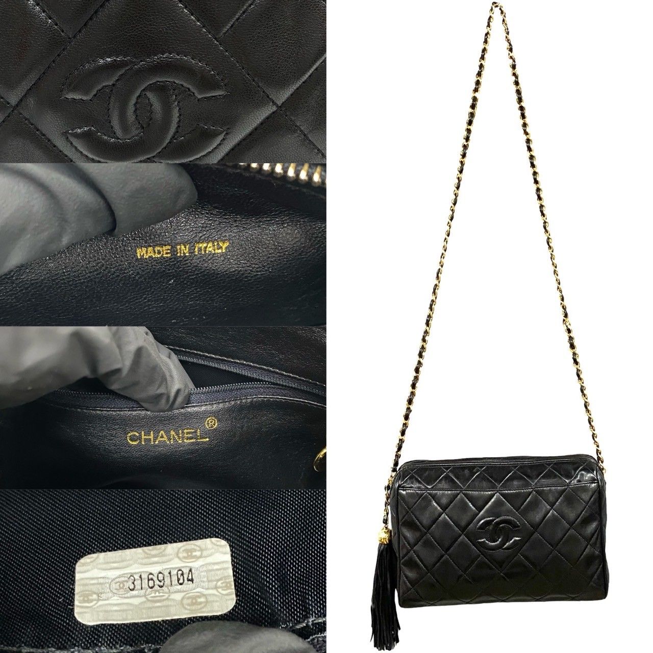 極 美品 シール有 3番台 CHANEL シャネル マトラッセ ココマーク ラムスキン レザー タッセル チェーン ショルダーバッグ ブラック  33102 - メルカリ