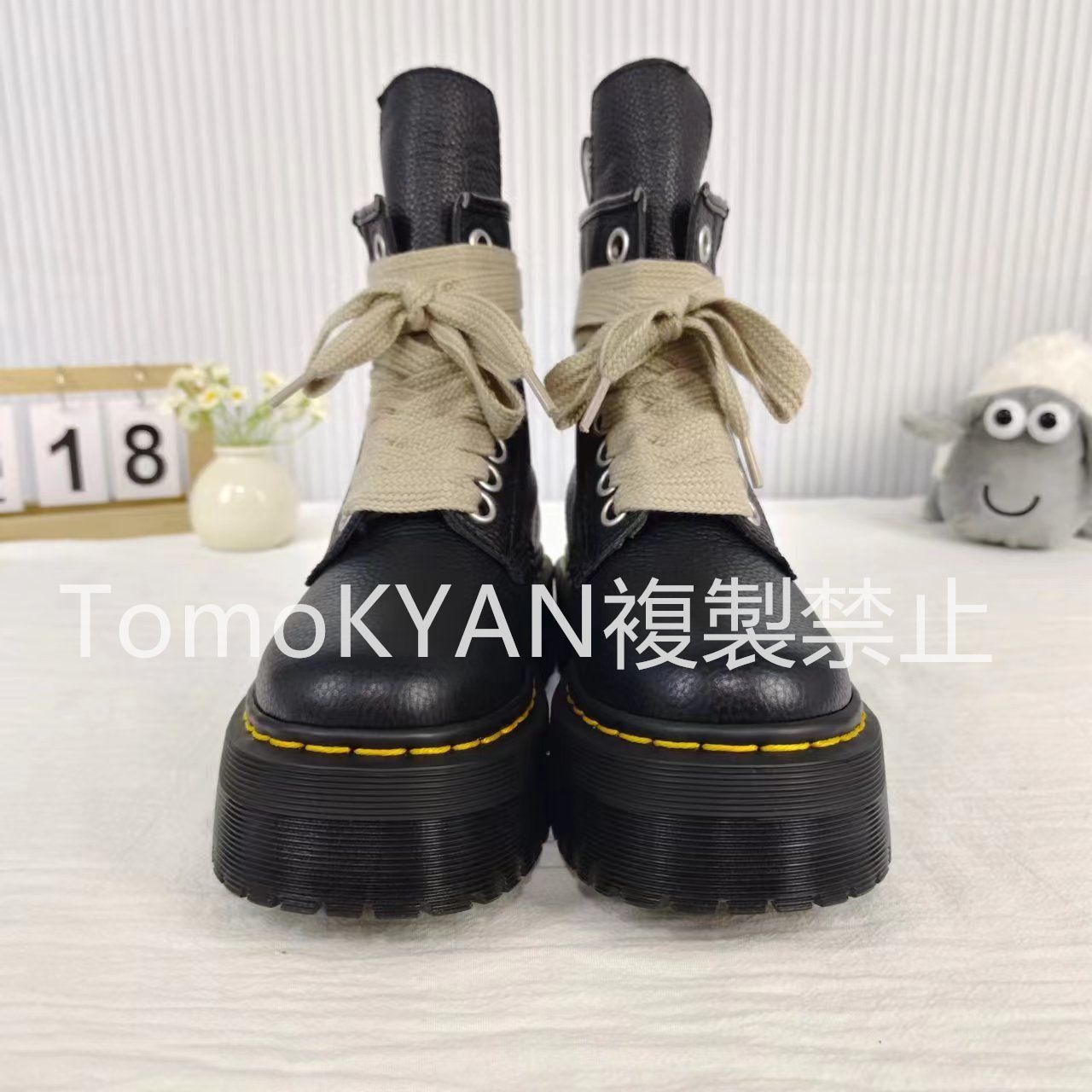 日本23cm 新品 リックオウエンス ドクターマーチン サイドジップ レザー ブーツ 靴