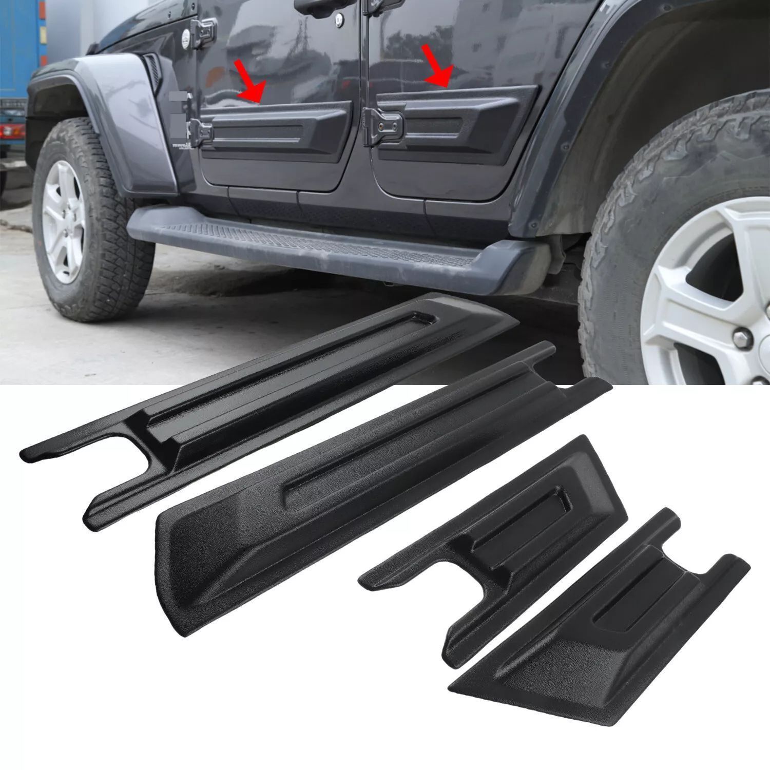 送料無料 ジープ ラングラー JL 2018年以降 4ドア用 サイドドアモールディング プロテクター ブラック ABS製