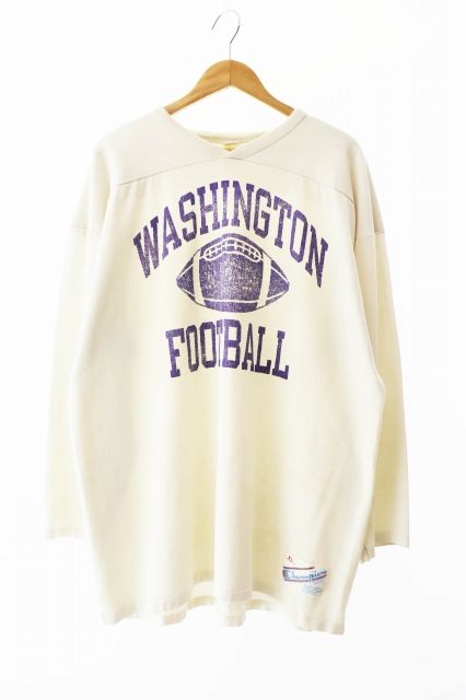 チャンピオン CHAMPION VINTAGE 80s Football Tee WASHINGTON ヴィンテージ ワシントン 3段プリント カレッジロゴ フットボール 長袖 Tシャツ カットソー XL 白 ホワイト ブランド古着ベクトル 250509