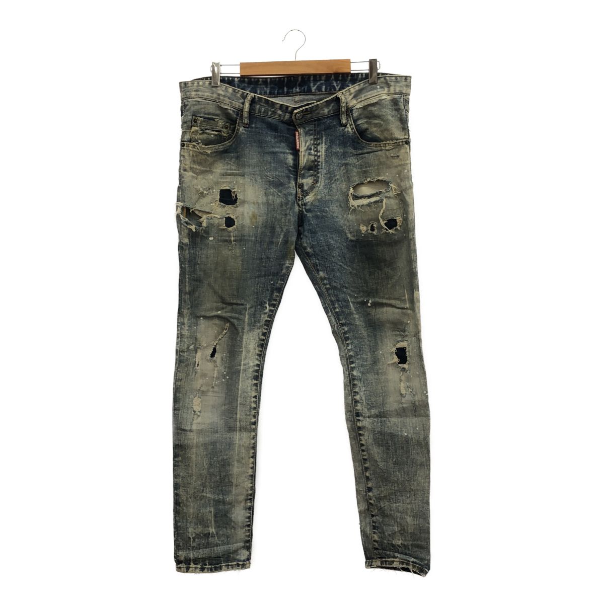 『Dsquared2』パネル ウォッシュド加工 デニム フーディ DSQUARED2 (ディースクエアード) ダメージ＆ウォッシュ レザー
