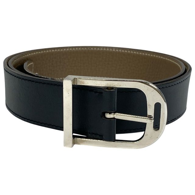 エルメス ベルト □M刻印 シルバー金具 バックル レザー ブラック シルバー ベージュ サイズ 85 HERMES