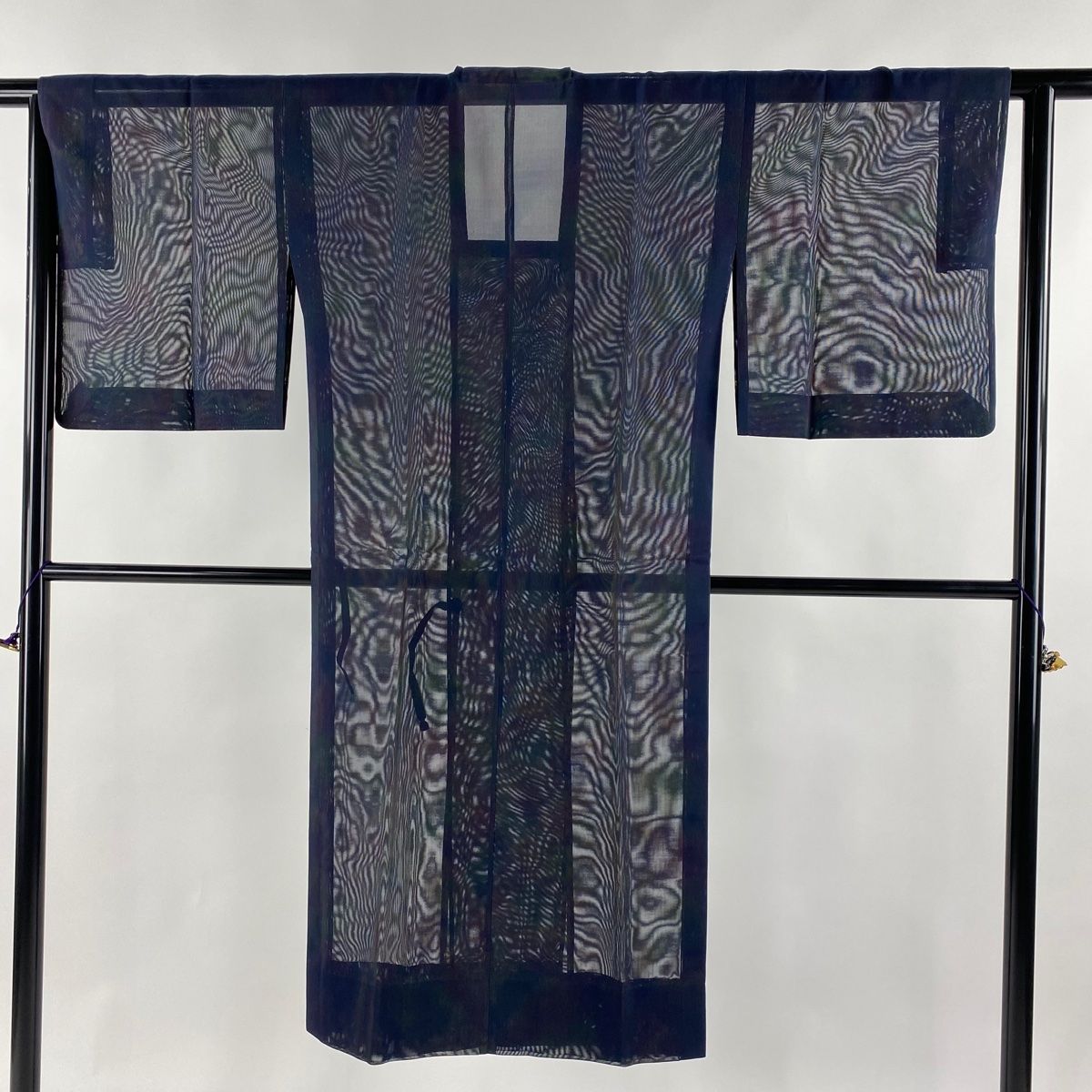道行 身丈128.5cm 裄丈64.5cm M 和装コート 角衿 ぼかし柄 紺色 正絹 秀品