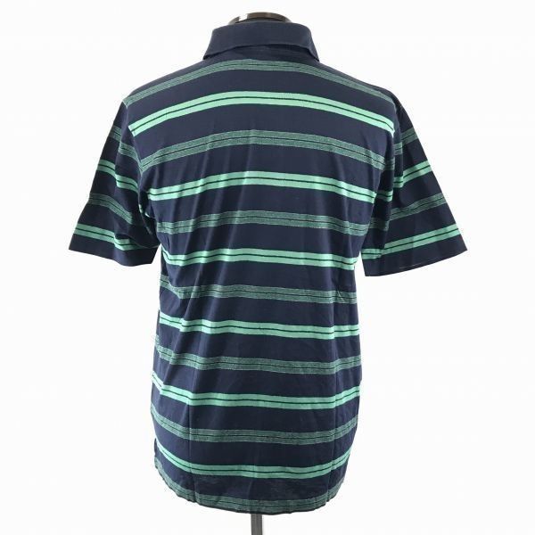 イタリア製☆dunhill☆緑ボーダー柄/ポロシャツ【メンズS/紺】胸
