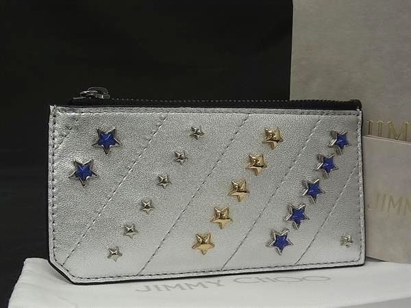 ■新品■未使用■ JIMMY CHOO ジミーチュウ ケイシー スタースタッズ レザー ケース カードケース 小銭入れ シルバー系 BI6754 □新品□未使用□ JIMMY CHOO ジミーチュウ ケイシー スタースタッズ