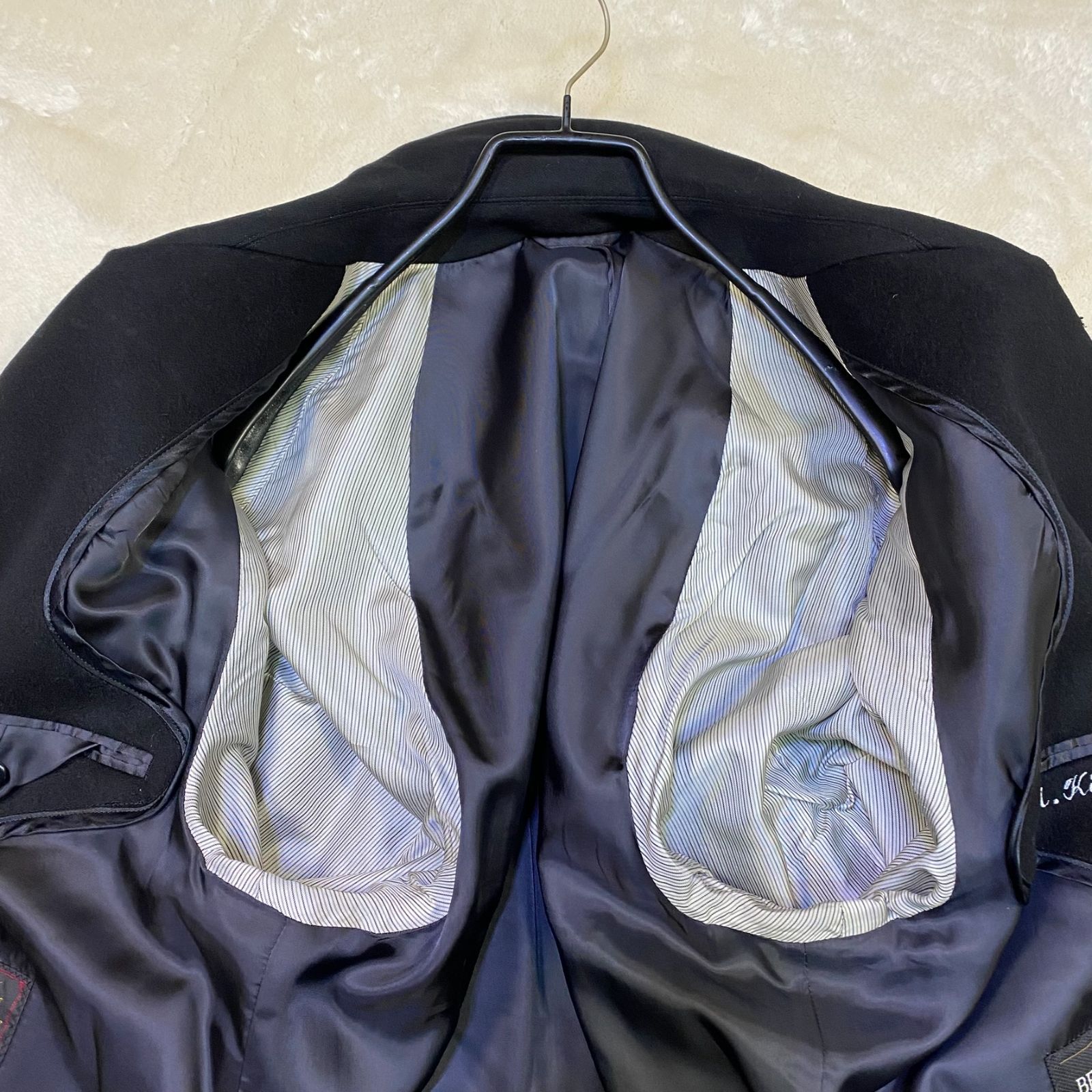 BELLUMOREステンカラーコートカシミヤ100%グレーXLロング 極美品ベルモーレ ステンカラーコート カシミヤ100% ヘリンボーン 極