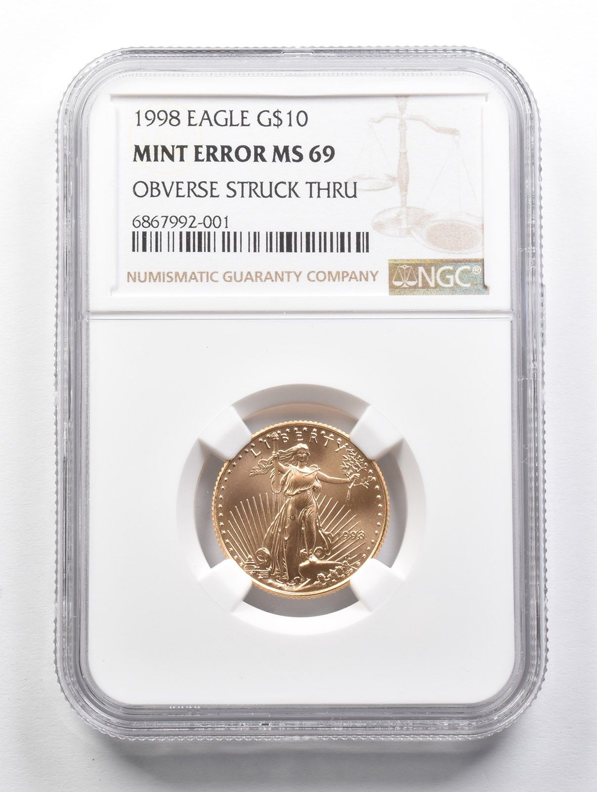 MS69 1998年 10ドル アメリカン ゴールド イーグル エラー表面刻印 1|4オンス ゴールド NGC