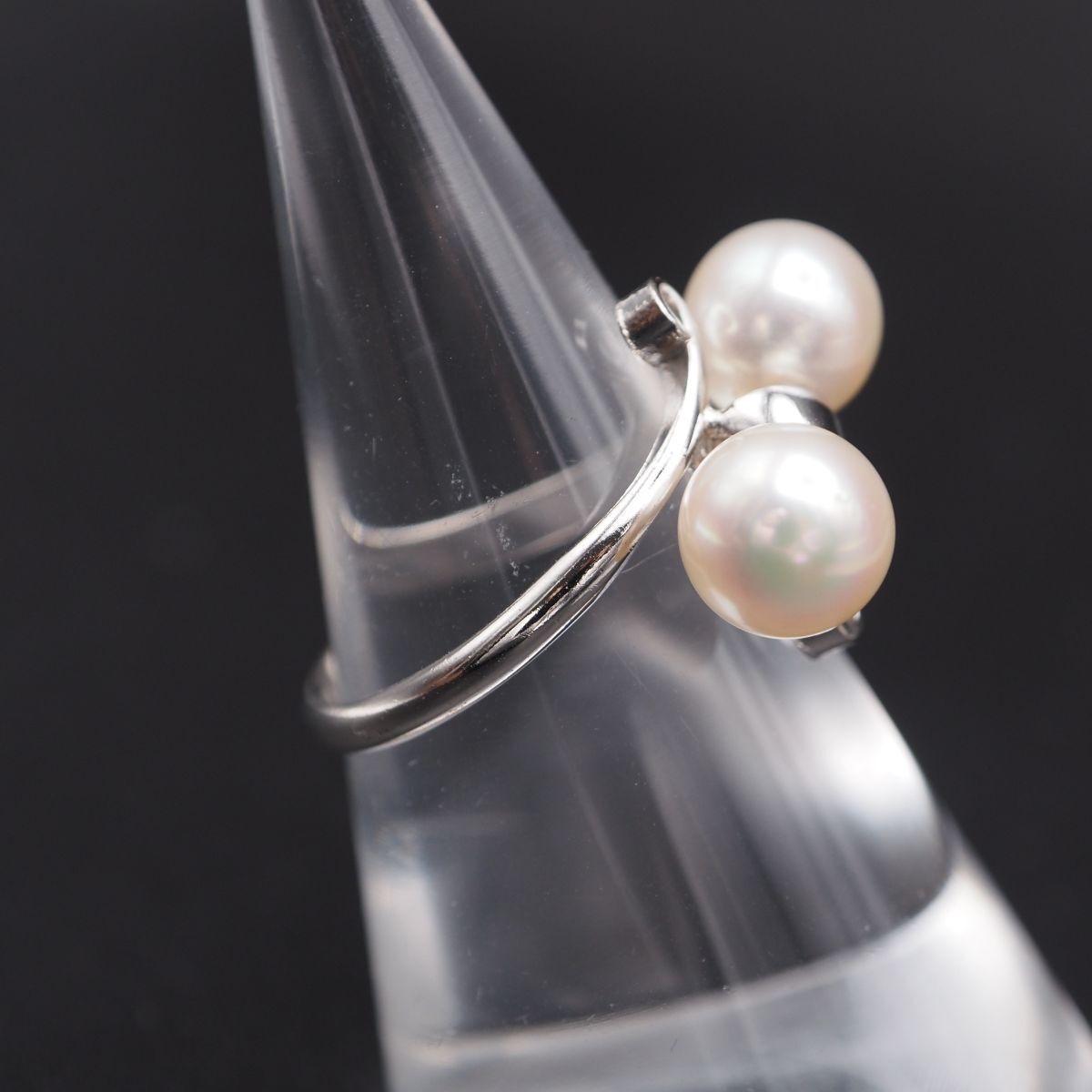 B677 本真珠 7.1mm2珠 パール リング デザイン シルバー 指輪 6