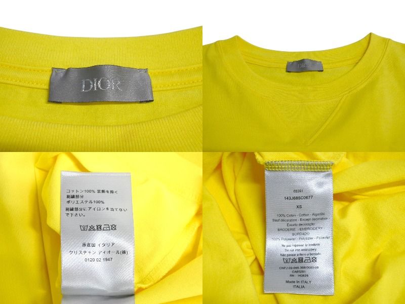 DIOR ディオール 半袖Tシャツ ブランドロゴ 143J685C0677 イタリア製 コットン イエロー ホワイト サイズXS 美品 中古  4c070757 - メルカリ