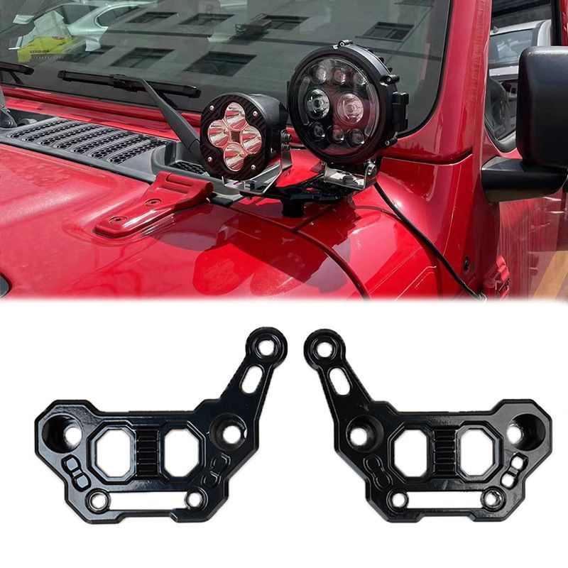 Jeep ジープ Wrangler JL対応 AピラーLEDライトブラケット アルミ製 シングルタイプ ブラック 左右セット