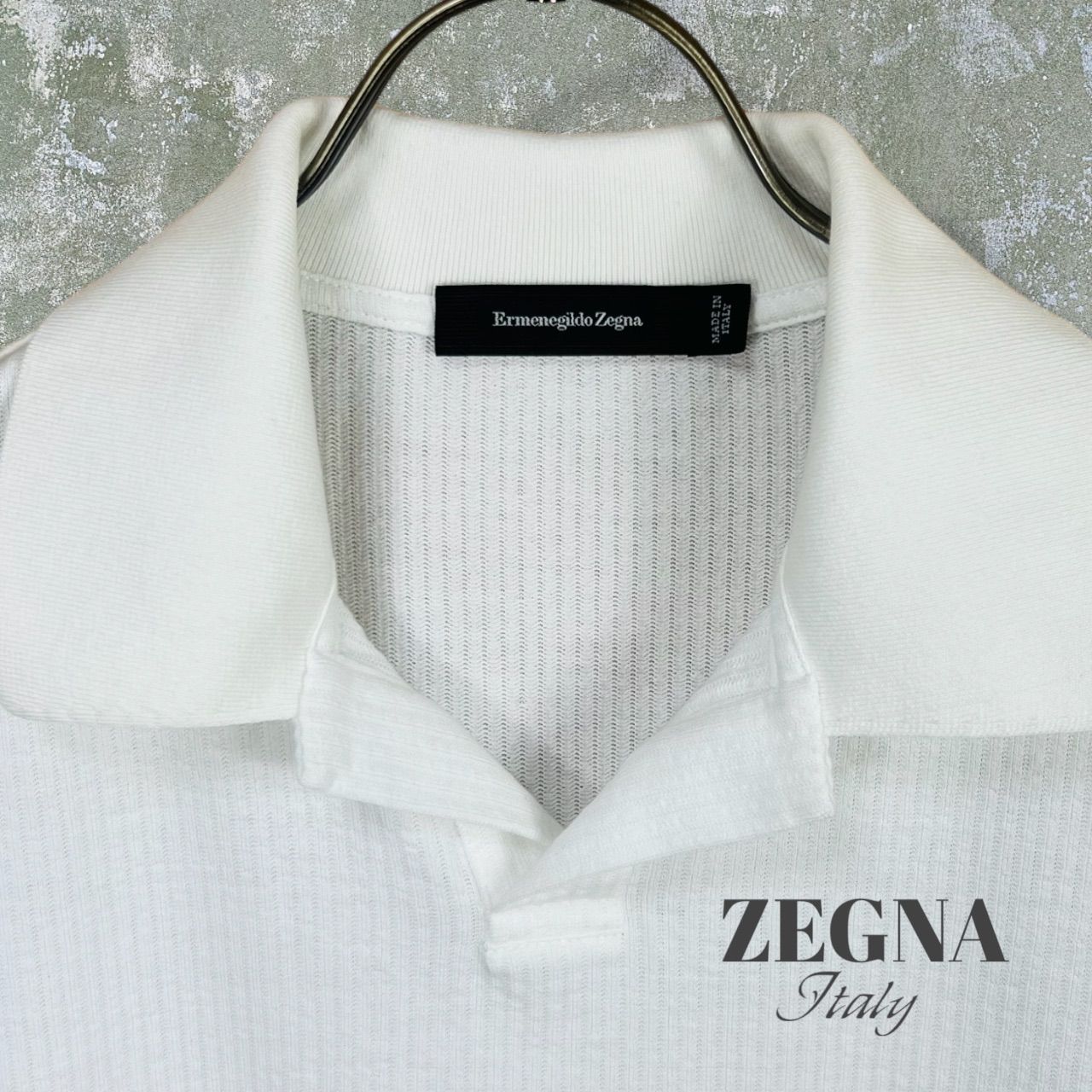 【ゼニア】ZEGNA ポロシャツ 半袖 白 ホワイト オープンカラー トップス