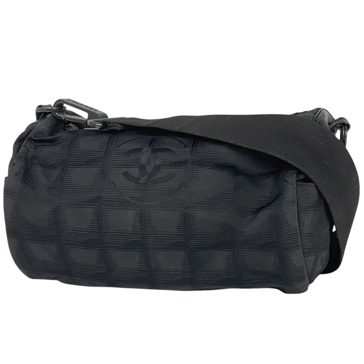 シャネル CHANEL ニュートラベルライン ショルダーバッグ ココマーク 円筒型 ショルダーバッグ ナイロンジャガード ブラック レディース