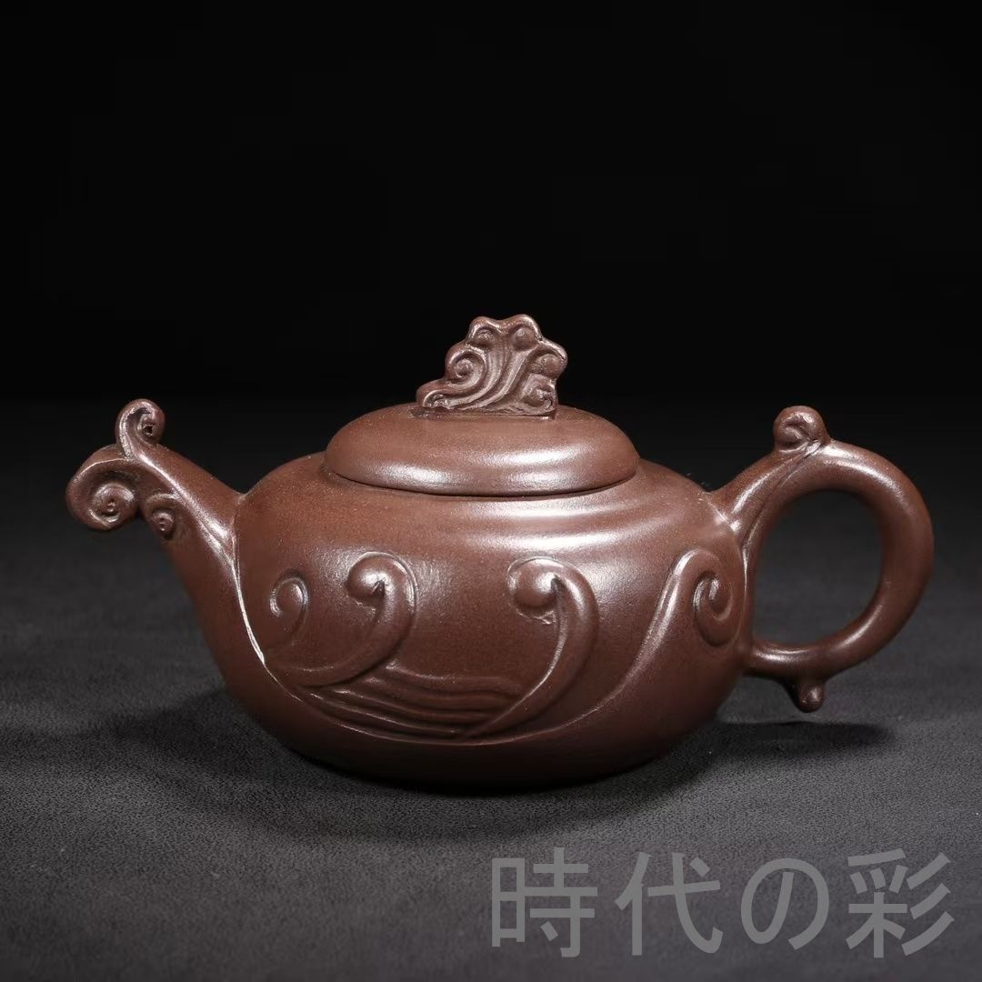 中国古美術 中国宜興 紫砂壺 如意壺 底款 汪寅仙 原鉱紫泥 急須 茶壺 煎茶道具 唐物 茶銚 在銘 茶道具 時代陶器 收藏品 R07101802