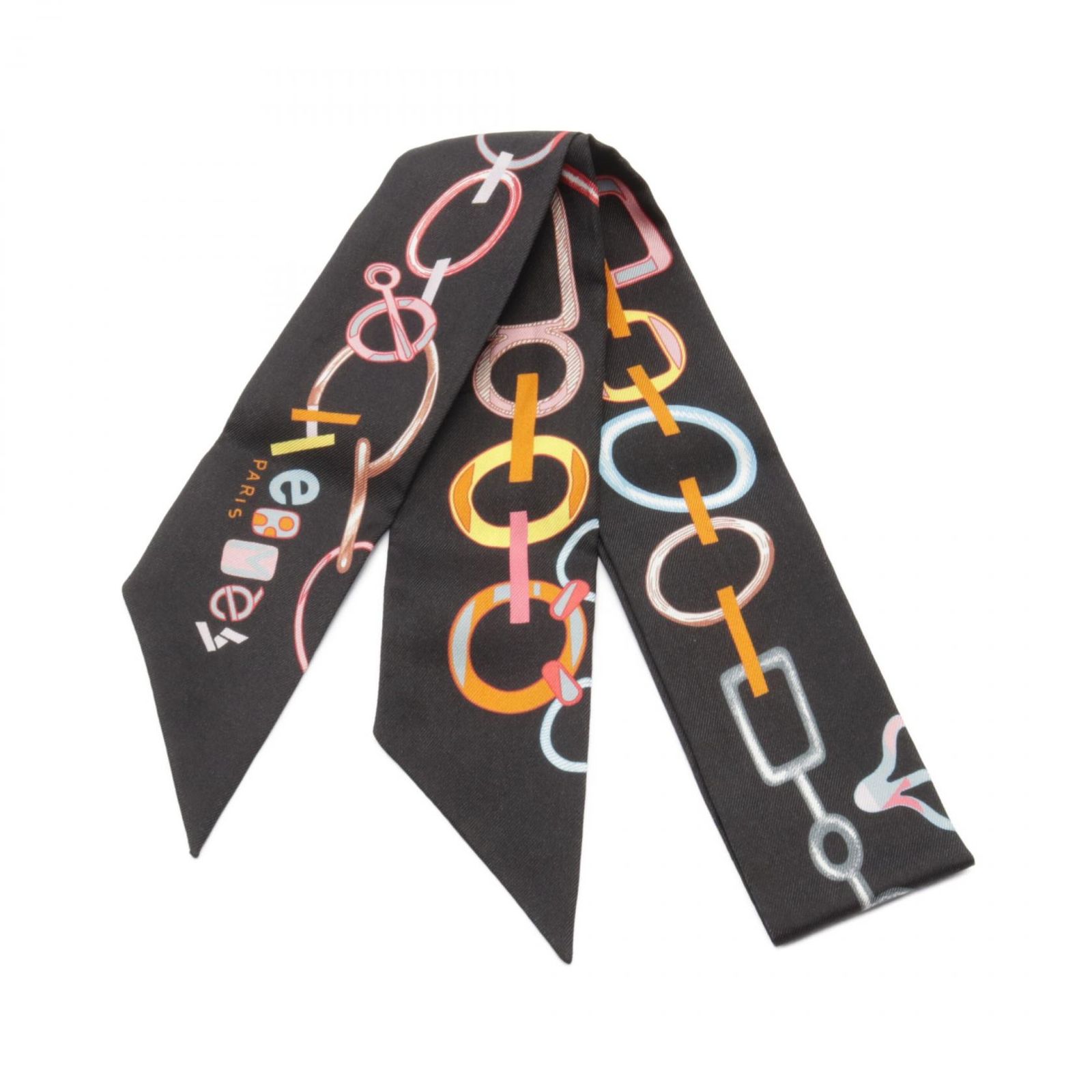 HERMES スカーフ ツイリー DO RE BOUCLES ブラック シルク エルメス HERMES スカーフ ツイリー DO RE BOUCLES ブラック シルク