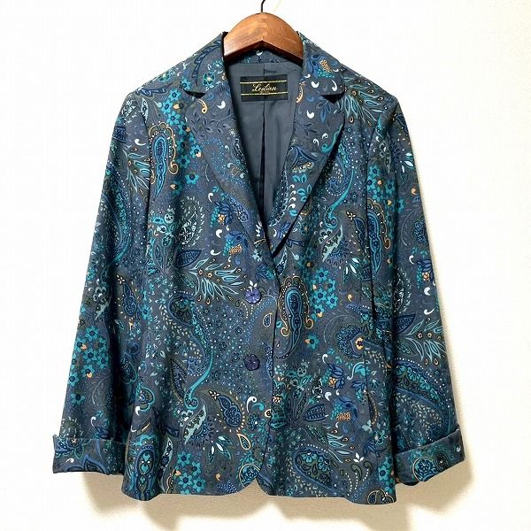 anc レリアン Leilian ジャケット 9 グレー系 マルチ ペイズリー柄 シルク混 レディース 945827