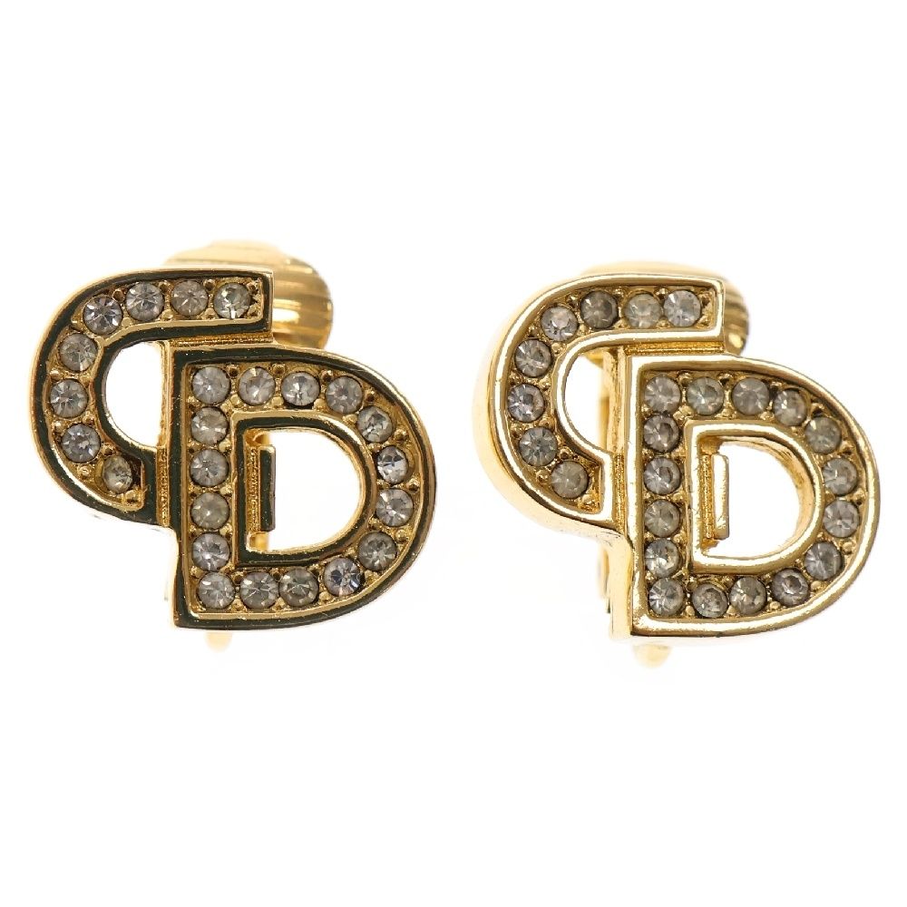 Christian Dior クリスチャンディオール CDロゴ ラインストーン イヤリング GP ゴールド アクセサリー