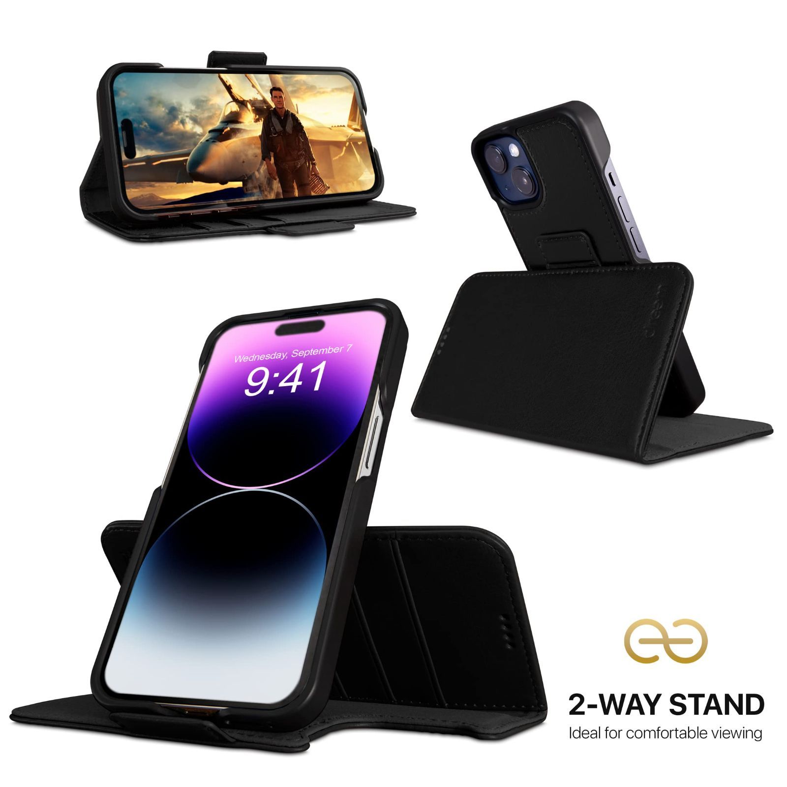 【激安】 人気商品 ブラック - - 2通りに使えるフリップスタンド付き RFIDカード保護機能 携帯電話ケース 耐衝撃 マグネット着脱式 ヴィーガンレザー製 Plus用 14 iPhone Apple 財布型ケース フィボナッチ Fibonacci 2イン1 D